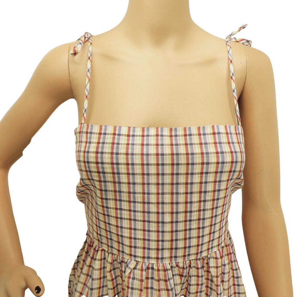 LOFT MULTI COLOR PLAID CASUAL SPAGUETTI TIE STRAPS BLOUSE TOP SIZE: L NWT - Picture 3 of 5